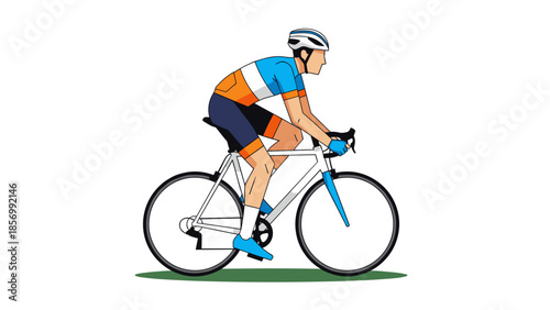 Athlete Cyclist Riding Racing Bicycle Illustration. Sport Competition Vector. Confident Biker Isolated on transparent background. Professional Road Bike Racing.
