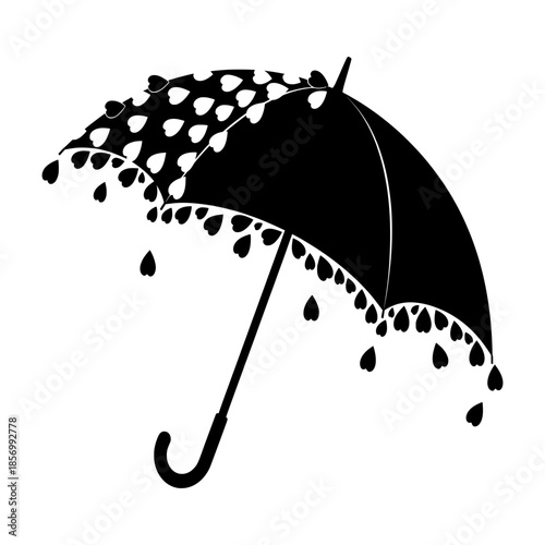 Illustration of an umbrella with raindrops falling from it in a rainy scene