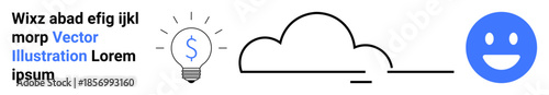 Cloud computing, financial planning, innovation, positive mindset, startup growth, technology solutions. Light bulb, dollar symbol cloud and smile icon. Cloud computing and financial planning