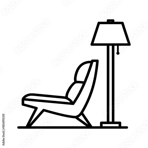 Modern Chair and Lamp in a Minimalist Interior Setting from a Side Viewpoint