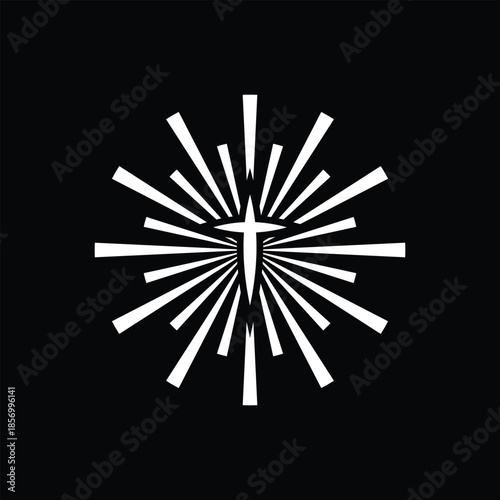 Abstract Church christian cross and sunburst circle logo design vector template