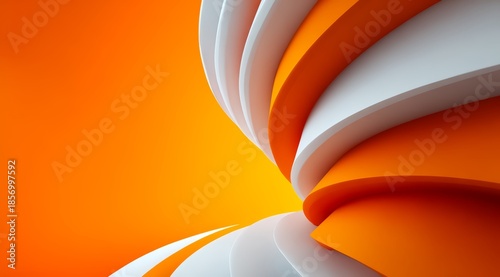 The image is a colorful abstract piece featuring a striking combination of orange and white stripes