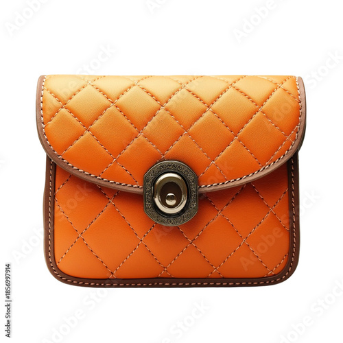 Orange quilted leather wallet isolated on transparent background