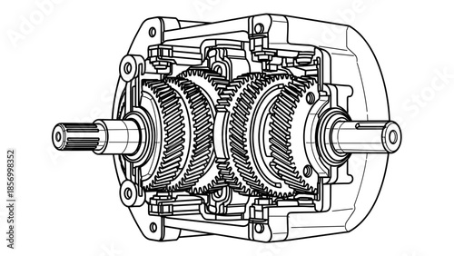 Detailed Mechanical Gearbox Illustration.