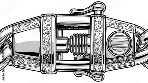 Detailed Illustration of Metal Handcuffs with Chain.