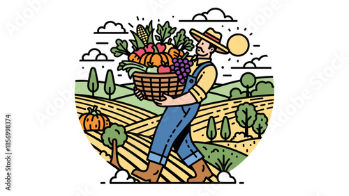 Farmer Carrying Fresh Fruits and Vegetables.
