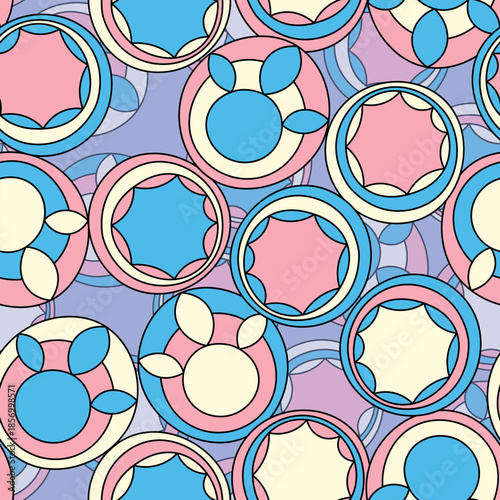 Arabic arabesque seamless pattern with colorful elements. Geometric background. Design greeting card for Ramadan Kareem, Islamic ornamental colorful detail of mosaic. Vector illustration.