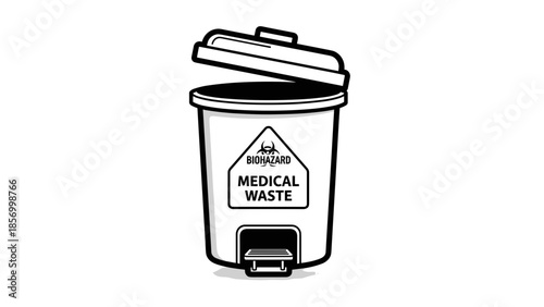 Medical Waste Disposal Bin with Open Lid.