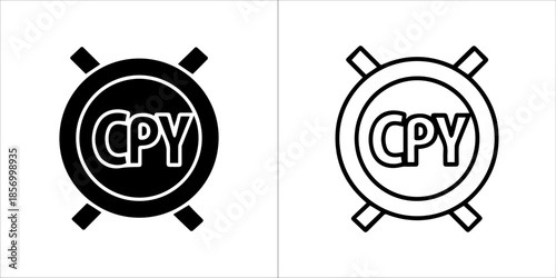 Matching copyright sign vector icons with modern line art outline and bold solid silhouette design
