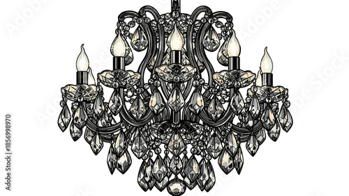 Ornate Crystal Chandelier with Multiple Lights.