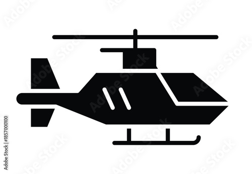 Black Helicopter Silhouette Icon with Rotor and Body Details