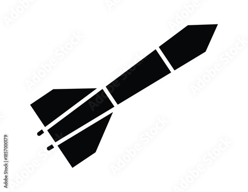 Black silhouette of a missile symbol on a white background with shadow effect