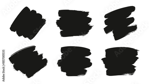 Black brush strokes set isolated on white background for graphic design