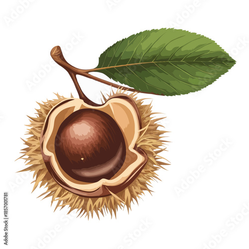 Single chestnut with leaf Vector