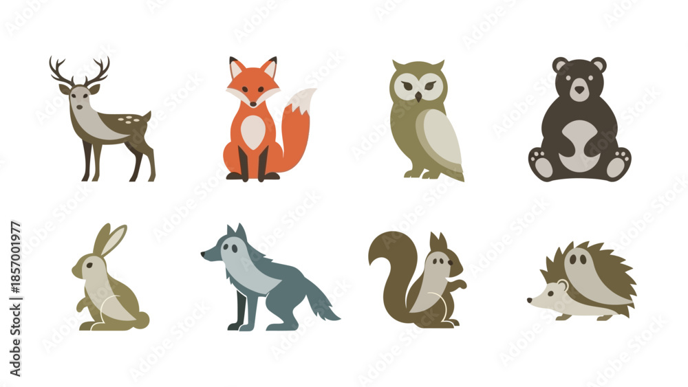 Naklejka premium Cartoon forest animals collection vector illustrations for design projects