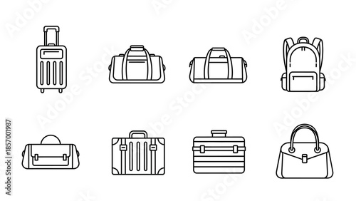 Collection of travel bags and luggage outlines for tourism and vacation