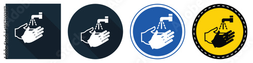 Hand Washing Icons with Tap and Water Spray in Four Color Variations