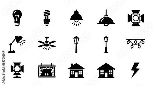 Set of various lighting fixture icons for design and illustration