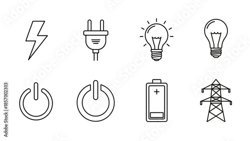 Energy icons and symbols electricity power and light bulb illustrations