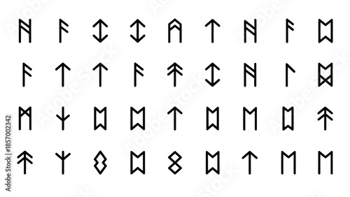 Abstract rune symbols geometric pattern of ancient alphabet characters