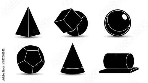 Geometric shapes rendered in black and white against a clean white background