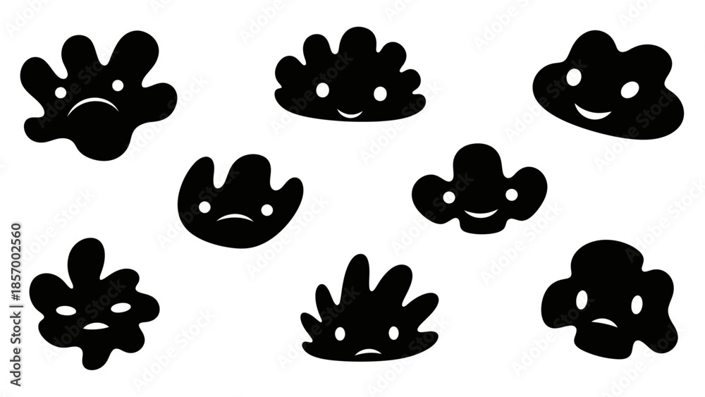 Fototapeta premium Abstract black shapes with facial expressions diverse emotions illustrated