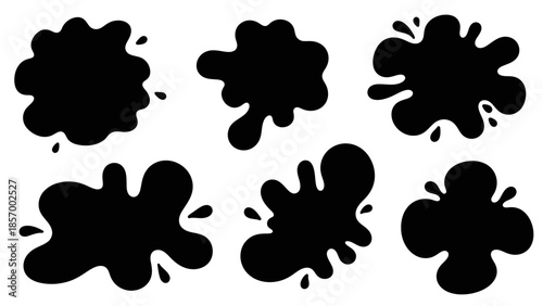 Black ink blot splashes set on white background for design elements