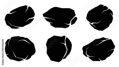 Black rocks illustration set isolated on white background abstract design