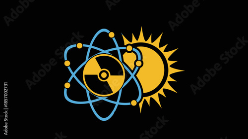 Abstract nuclear energy concept design depicting atom sun and radiation symbol