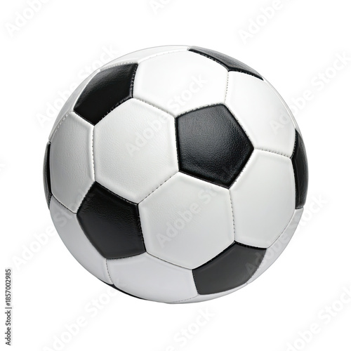 A classic black and white soccer ball isolated against a solid black background.