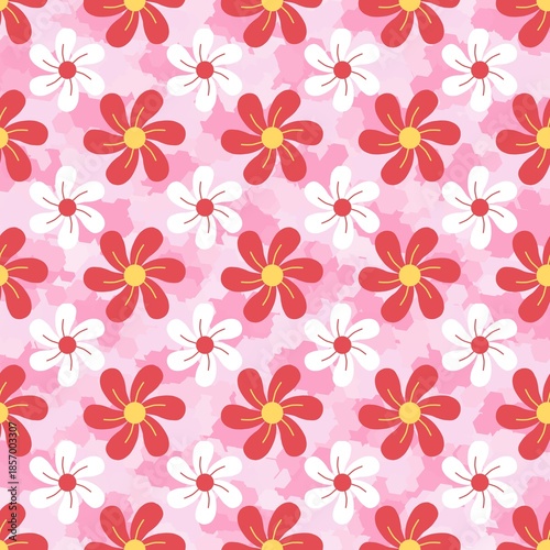 Pink Daisy Floral Seamless Pattern.