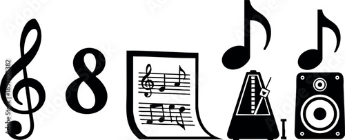 Music symbols eighth note treble clef metronome speaker illustration vector 