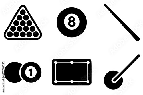 Different billiards silhouette icons set simple design