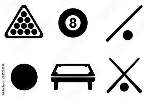 Different billiards silhouette icons set simple design