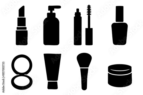 Different cosmetic elements silhouette icons set simple design