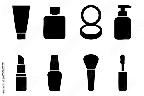Different cosmetic elements silhouette icons set simple design