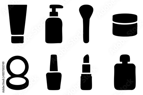 Different cosmetic elements silhouette icons set simple design