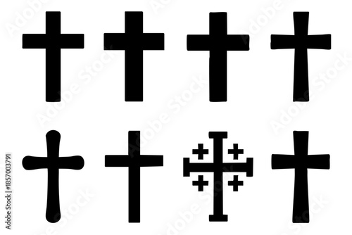 Different christian cross silhouette icons set simple design