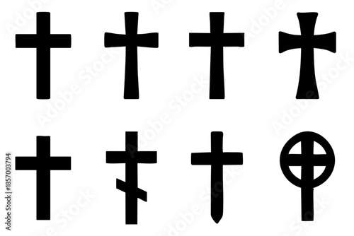 Different christian cross silhouette icons set simple design