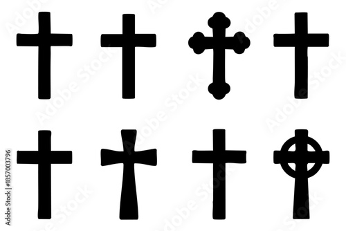 Different christian cross silhouette icons set simple design