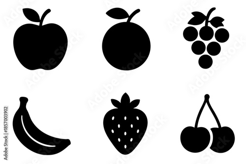 Different fruit and berry silhouette icons set simple design