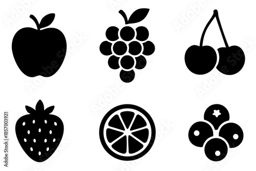 Different fruit and berry silhouette icons set simple design