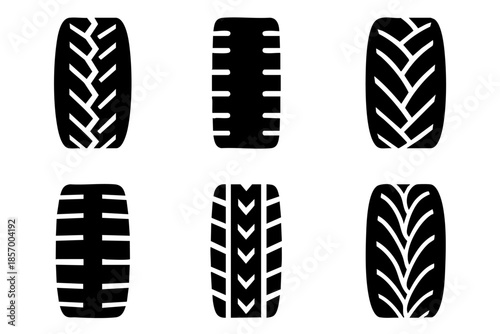 Different wheel tires silhouette icons set simple design