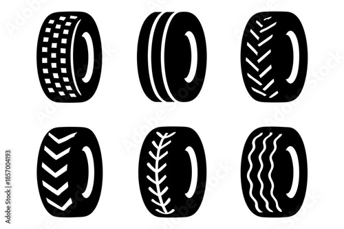 Different wheel tires silhouette icons set simple design