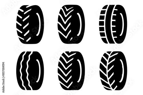 Different wheel tires silhouette icons set simple design
