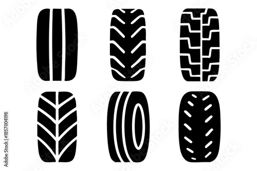 Different wheel tires silhouette icons set simple design