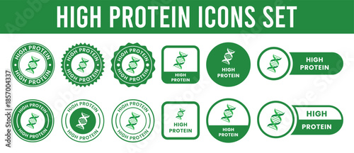 high protein food label emblem flat color vector illustration template design. high protein sign, logo, badge, icon, sticker, label, emblem, stamp, symbol, black, line, flat vector.	