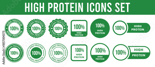 High protein food label emblem flat color vector illustration template design. high protein sign, logo, badge, icon, sticker, label, emblem, stamp, symbol, black, line, flat vector.	