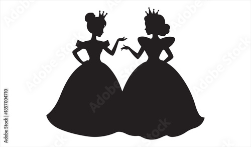 Fairytale princesses in black silhouettes wearing dresses and tiaras