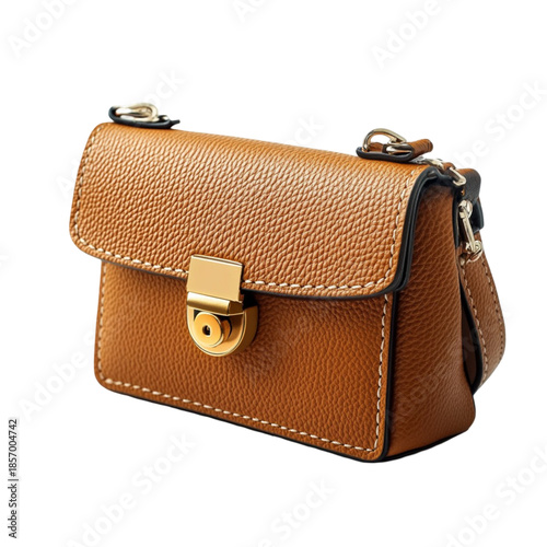 Brown leather crossbody bag isolated on transparent background
